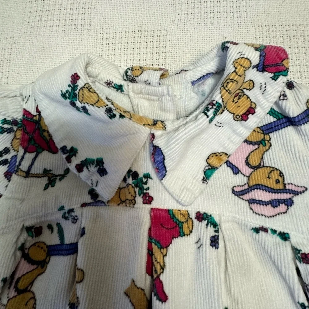 Vintage Charming Kids Footie with Bear Print - White and Multicolor Unisex
